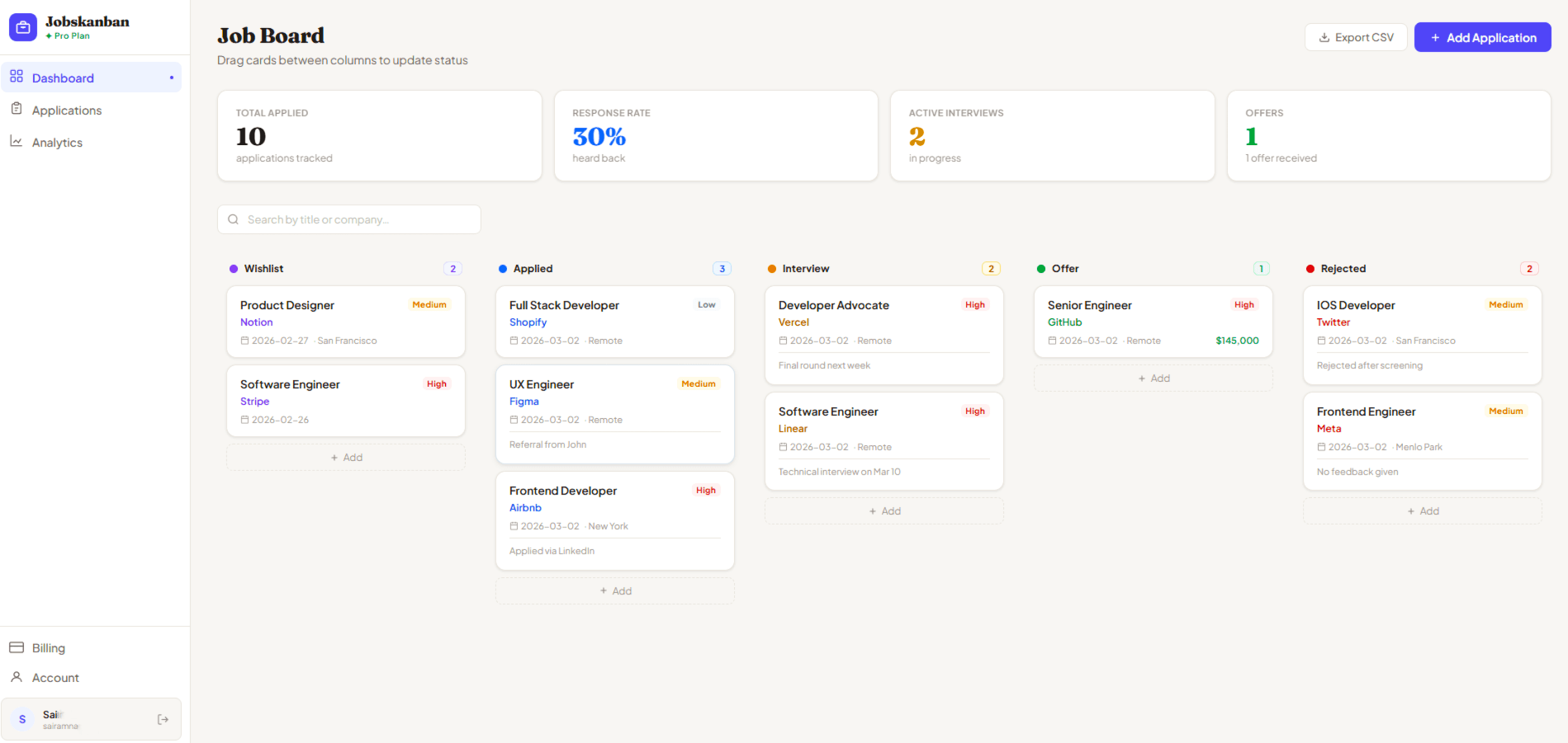 Jobskanban dashboard preview